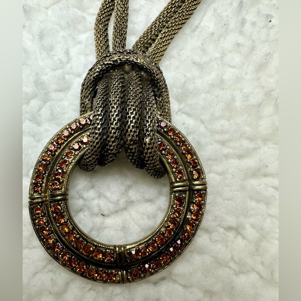 Coldwater Creek Elegant Gold and Bronze colored Rhinestone Pendant Necklace 18”